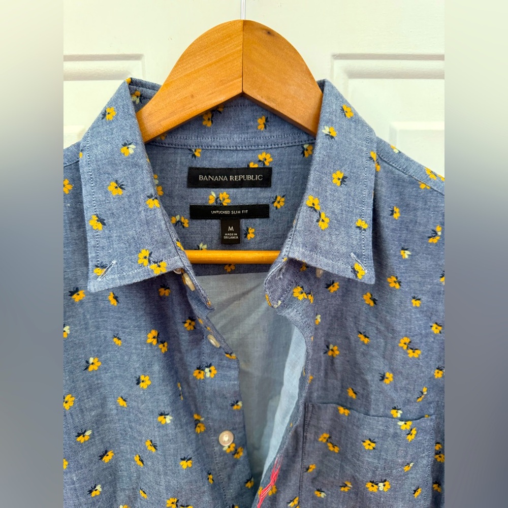Banana Republic Blue Shirt with Yellow Floral Print